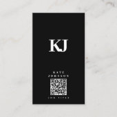 Moderne vaste monogram Initialen QR Code Black Visitekaartje (Voorkant)
