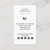 Moderne vaste monogram Initialen QR-code Visitekaartje (Achterkant)