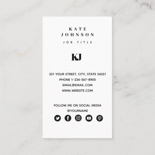 Moderne vaste monogram Initialen QR-code Visitekaartje (Achterkant)