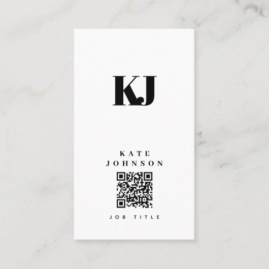 Moderne vaste monogram Initialen QR-code Visitekaartje (Voorkant)
