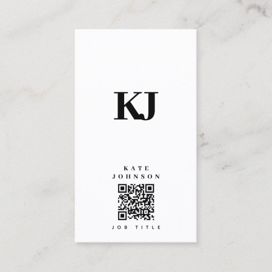 Moderne vaste monogram Initialen QR-code Visitekaartje (Voorkant)
