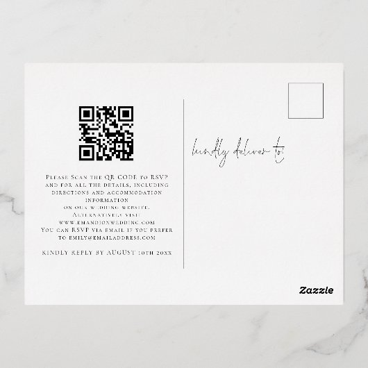 Moderne vaste QR-code voor script Folie Uitnodiging Briefkaart (Achterkant)