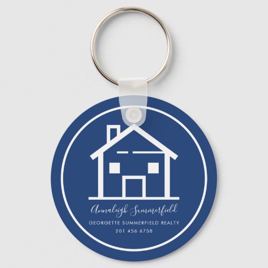 Moderne Vastgoed Blauw Custom Business Sleutelhanger (Voorkant)
