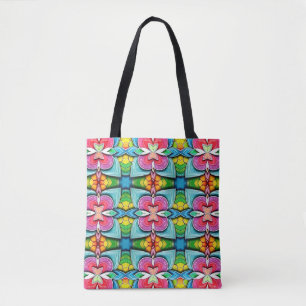 Moderne veelkleurige all over stof print patroon t tote bag