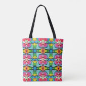 Moderne veelkleurige all over stof print patroon t tote bag (Achterkant)