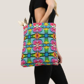 Moderne veelkleurige all over stof print patroon t tote bag (Dichtbij)