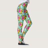 Moderne veelkleurige bloemen op lichtblauw leggings (Rechts)