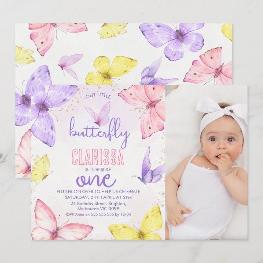 Moderne veelkleurige foto Butterfly 1e verjaardag Kaart (Voorkant / Achterkant)