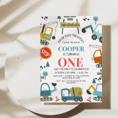 Moderne veelkleurige jongensbouw 1e verjaardag kaart