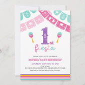 Moderne veelkleurige meisjes Fiesta 1e verjaardag Kaart (Voorkant)