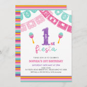 Moderne veelkleurige meisjes Fiesta 1e verjaardag Kaart (Voorkant / Achterkant)