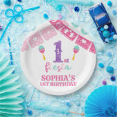 Moderne veelkleurige meisjes Fiesta 1e verjaardag Papieren Bordje (Feest)