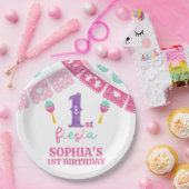 Moderne veelkleurige meisjes Fiesta 1e verjaardag Papieren Bordje (Feest)