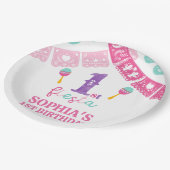 Moderne veelkleurige meisjes Fiesta 1e verjaardag Papieren Bordje (Gekanteld)