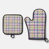 Moderne veelkleurige plaid ovenwant & pannenlap set (Voorkant)
