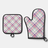 Moderne veelkleurige plaid ovenwant & pannenlap set (Voorkant)