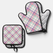 Moderne veelkleurige plaid ovenwant & pannenlap set (Voorkant / Achterkant)