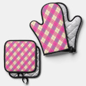 Moderne veelkleurige plaid ovenwant & pannenlap set (Voorkant / Achterkant)