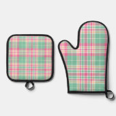 Moderne veelkleurige plaid ovenwant & pannenlap set (Voorkant)