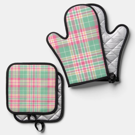 Moderne veelkleurige plaid ovenwant & pannenlap set (Voorkant / Achterkant)