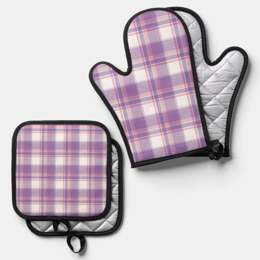 Moderne veelkleurige plaid ovenwant & pannenlap set (Voorkant / Achterkant)