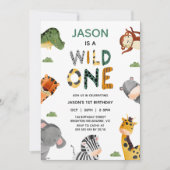 Moderne veelkleurige safari wild één 1e verjaardag kaart (Voorkant)
