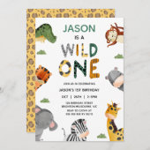 Moderne veelkleurige safari wild één 1e verjaardag kaart (Voorkant / Achterkant)