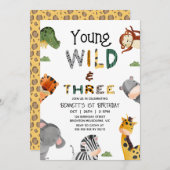 Moderne veelkleurige Safari Wild en drie verjaarda Kaart (Voorkant / Achterkant)