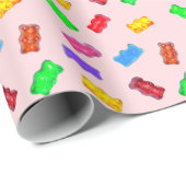 Moderne veelkleurige zoete beren op roze cadeaupapier (Rol Hoek)