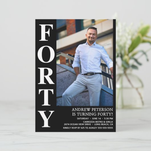 Moderne veertig foto 40e verjaardagsfeest kaart (Staand voorkant)
