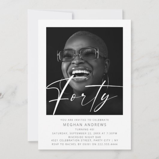 Moderne veertig foto verjaardagsfeestuitnodiging kaart (Voorkant)