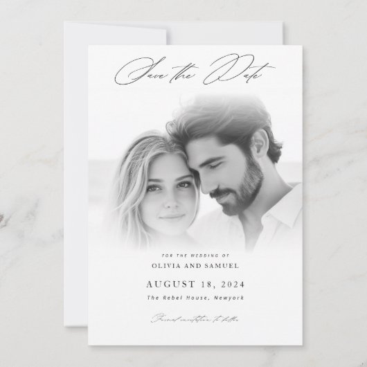 Moderne Vellum Overlay Foto Bruiloft Save The Date Kaart (Achterkant)