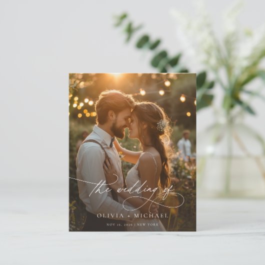 Moderne Vellum Overlay Foto Bruiloft Uitnodiging (Staand voorkant)