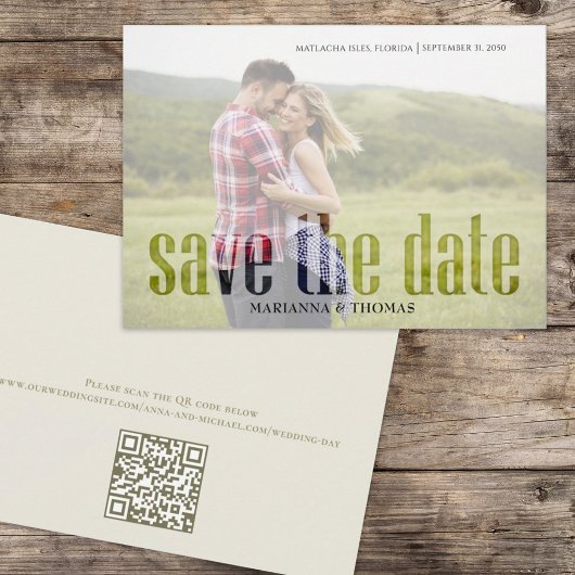 Moderne Vellum Simple Elegant Photo QR Code Websit Save The Date