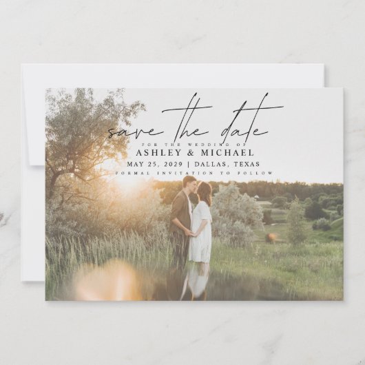 Moderne Vellum Typografie 2 Foto Bruiloft Save The Date (Voorkant)