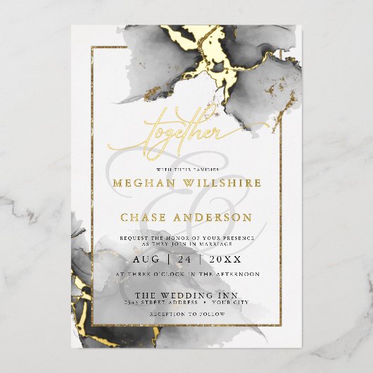 Moderne verbluffende Custom5 houtskool Waterverf Folie Uitnodiging (Voorkant)