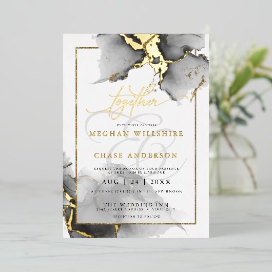 Moderne verbluffende Custom5 houtskool Waterverf Folie Uitnodiging (Staand Voorkant)