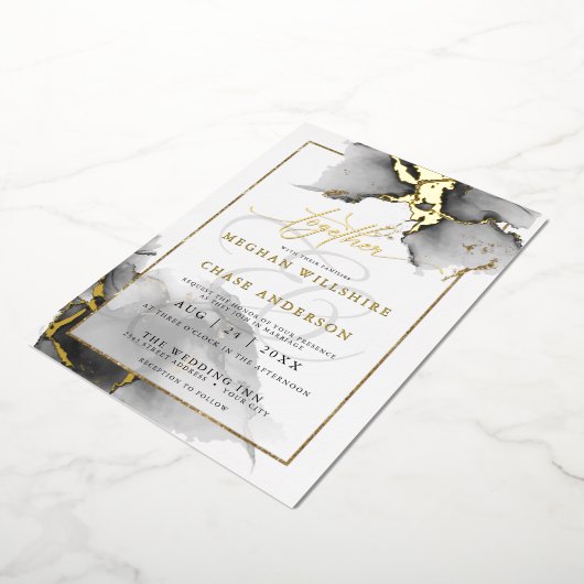 Moderne verbluffende Custom5 houtskool Waterverf Folie Uitnodiging (Gedraaid)