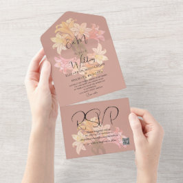 Moderne Verbrand Oranje Bloemige Eenvoudige Elegan All In One Uitnodiging