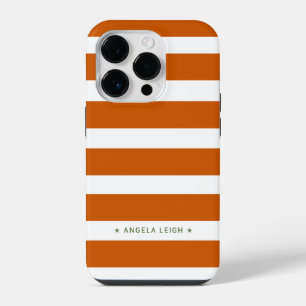 Moderne Verbrand Oranje en Witte Cabana Strepen iPhone 14 Plus Hoesje