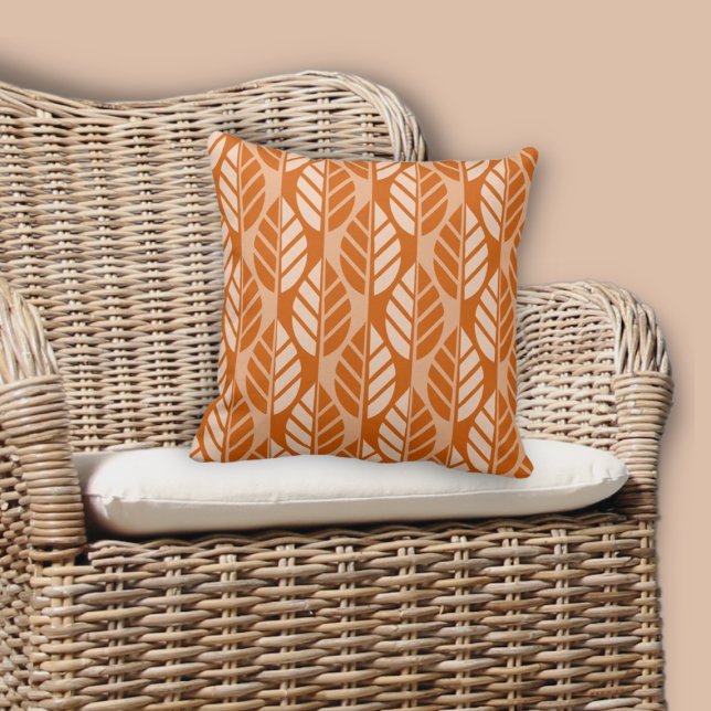 Moderne, verbrand-Oranje lederen patroon Kussen (Modern Burnt-Orange Leaves Pattern Throw Pillow)