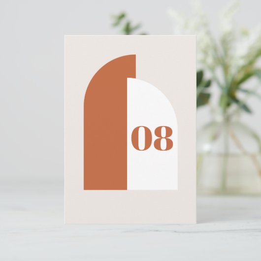 Moderne, verbrande Oranje Arch Wedding Table Numbe (Staand voorkant)