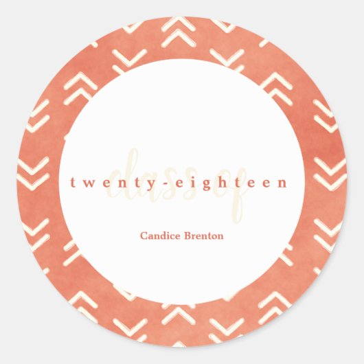 Moderne verbrande Oranje Pijl Afstuderen Aangepast Ronde Sticker (Voorkant)