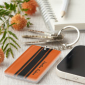 Moderne, verbrande Oranje racestrepen met naam Sleutelhanger (Voorkant Rechts)