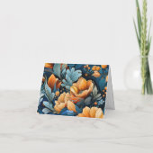 Moderne verbrande Sinaasappel en blauwe bloemenbru Bedankkaart (Achterkant)