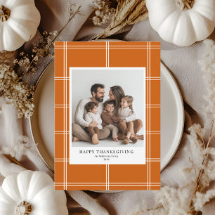 Moderne Verbrande Sinaasappel Plaid Thanksgiving F Kaart