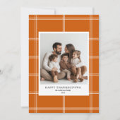 Moderne Verbrande Sinaasappel Plaid Thanksgiving F Kaart (Voorkant)