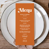 Moderne verbrande Sinaasappel retro boho bruiloft Menu