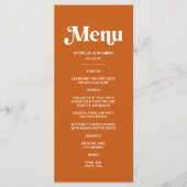 Moderne verbrande Sinaasappel retro boho bruiloft Menu (Voorkant)