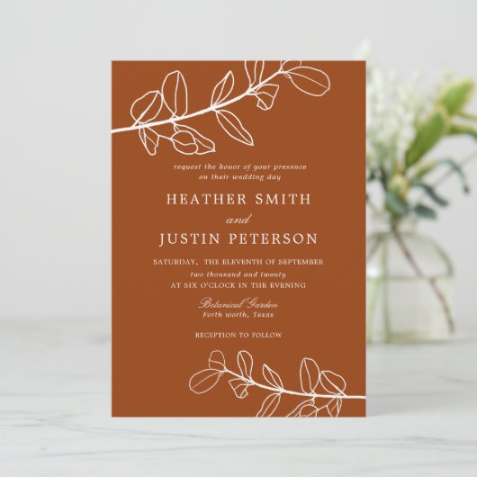 Moderne verbrande Sinaasappels terracotta bruiloft Kaart (Staand voorkant)